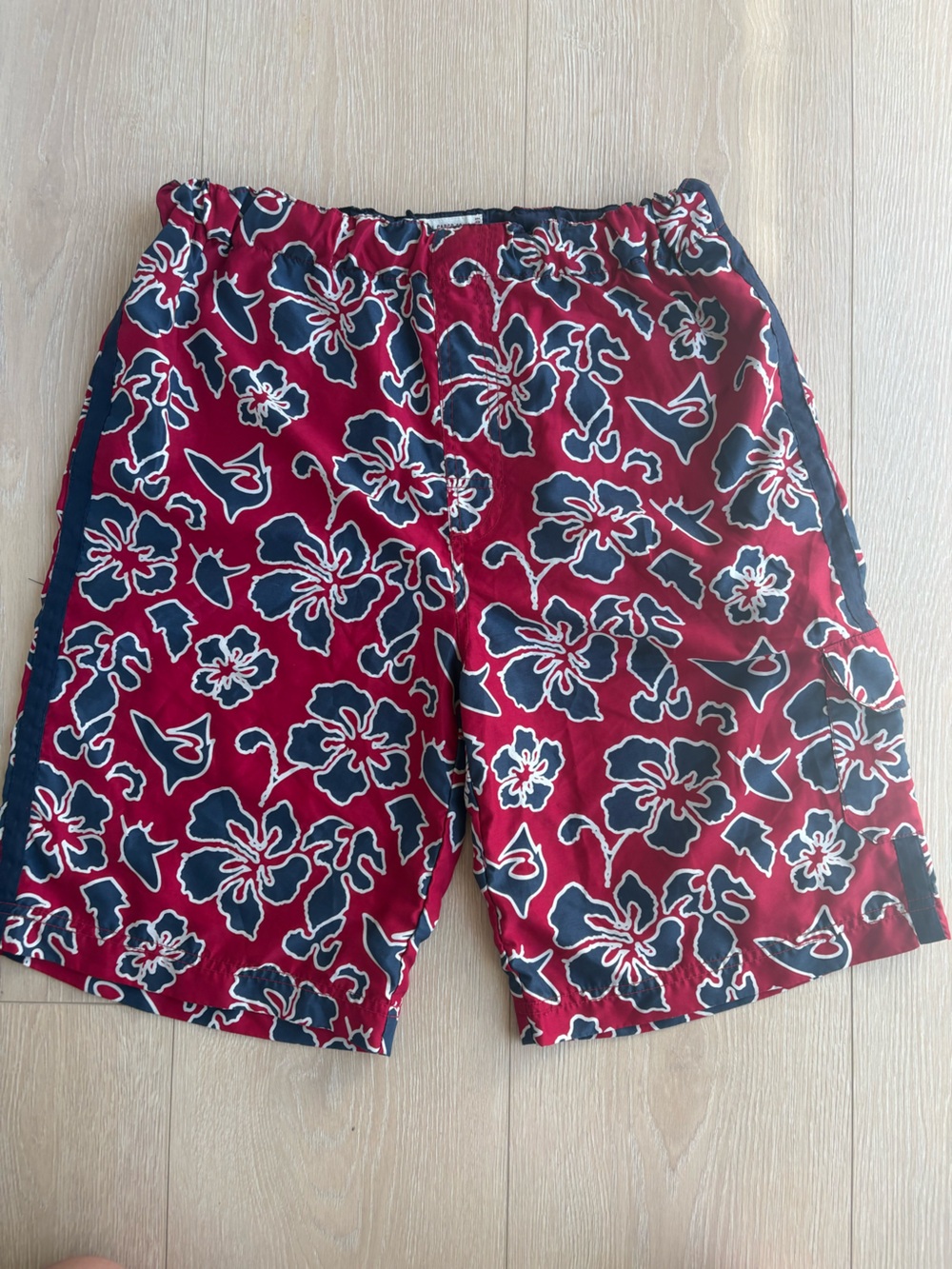 Plugg Red Floral Print Kids Shorts with Navy Accents